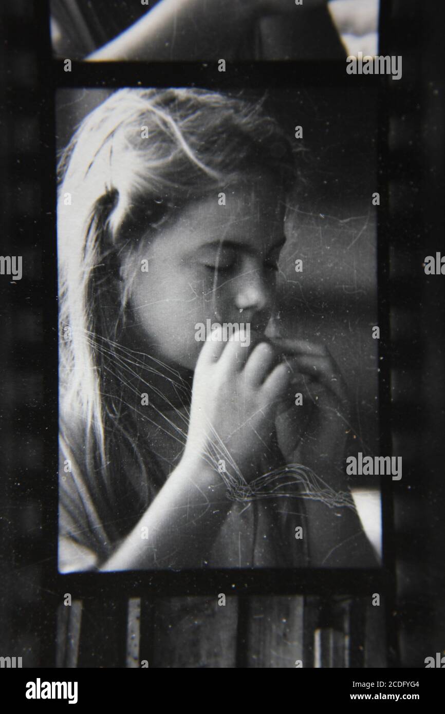 Fine 1970s vintage black and white photography of a closeup head shot ...