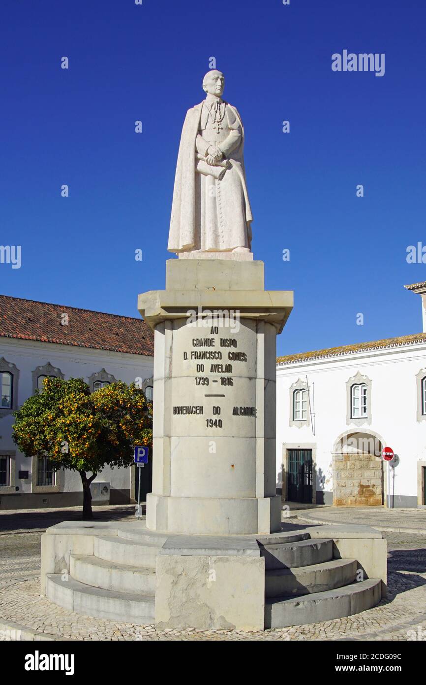Faro, Portugal - December 28, 2019: Statue of Francisco Gomes do Avelar (1739-1812), bishop of the Algarve. Stock Photo