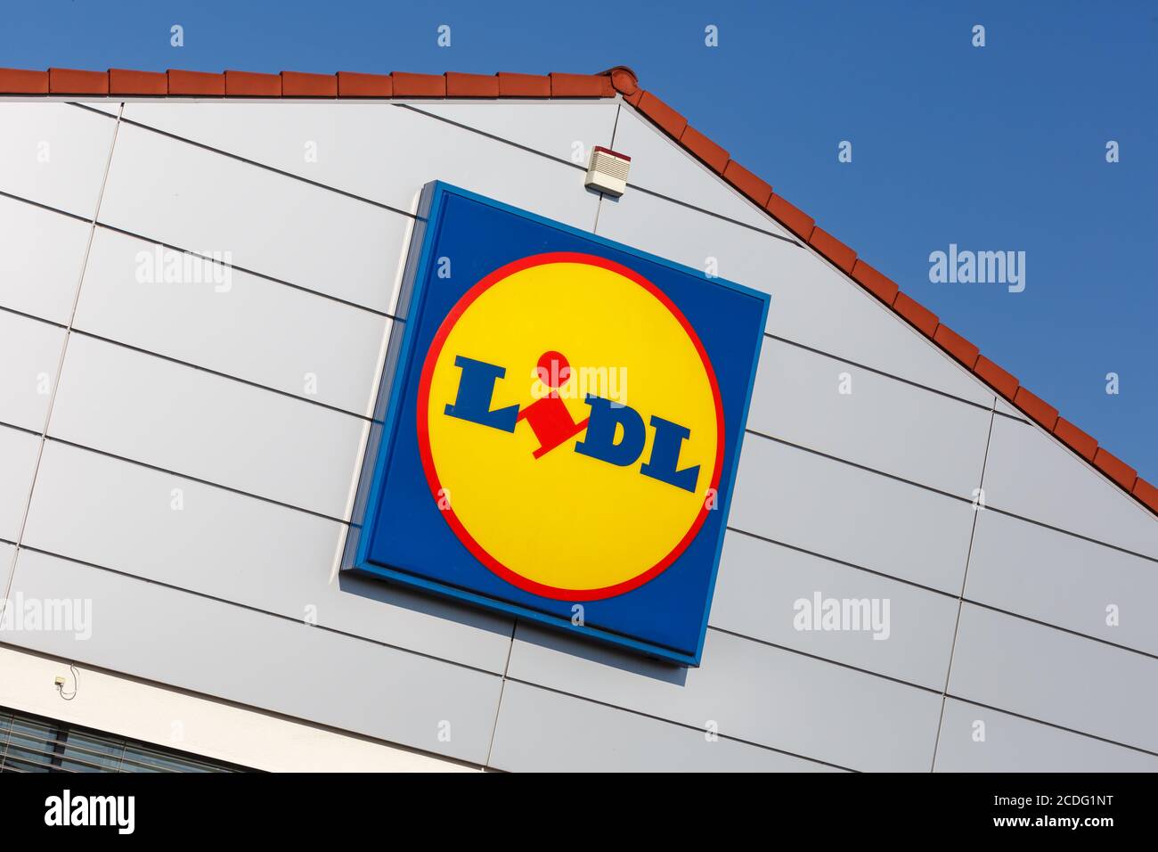 Stuttgart, Germany - May 17, 2020: Lidl logo sign supermarket discount shop discounter in Germany. Stock Photo