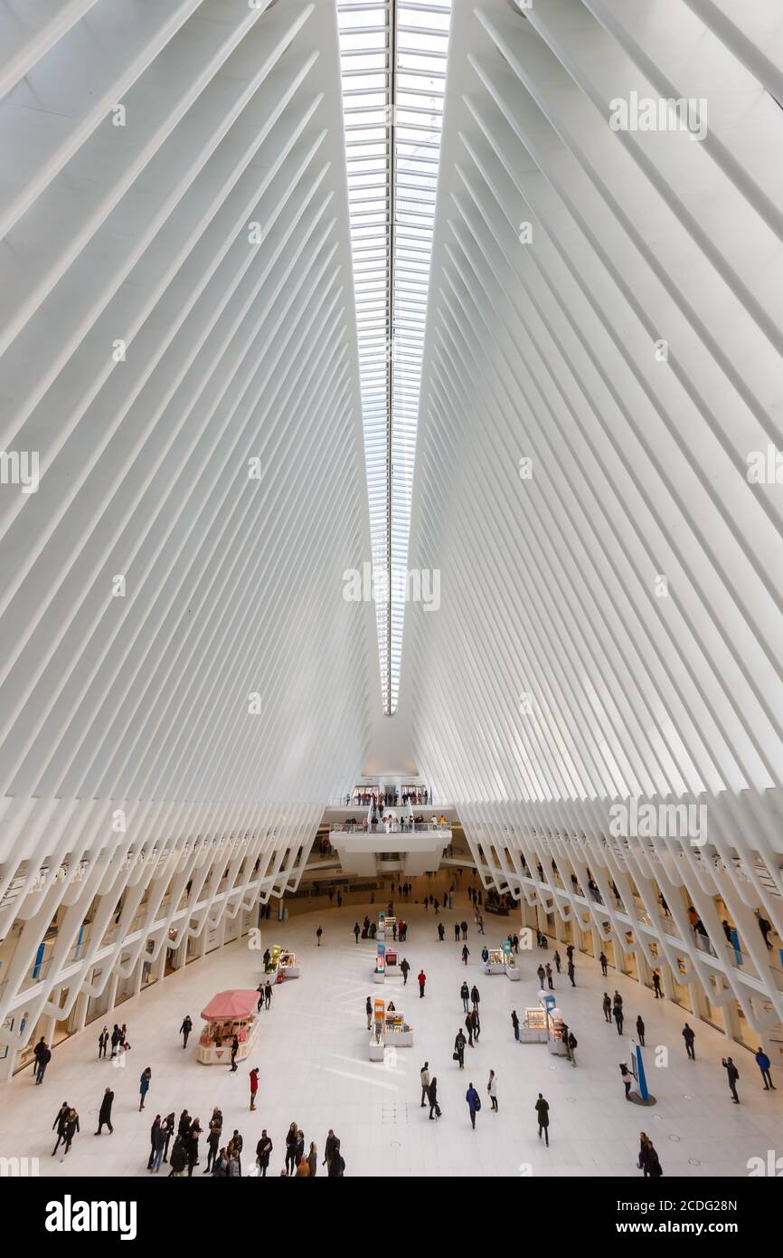 New York City, New York – February 28, 2020: World Trade Center Station by Santiago Calatrava in New York City, New York. Stock Photo
