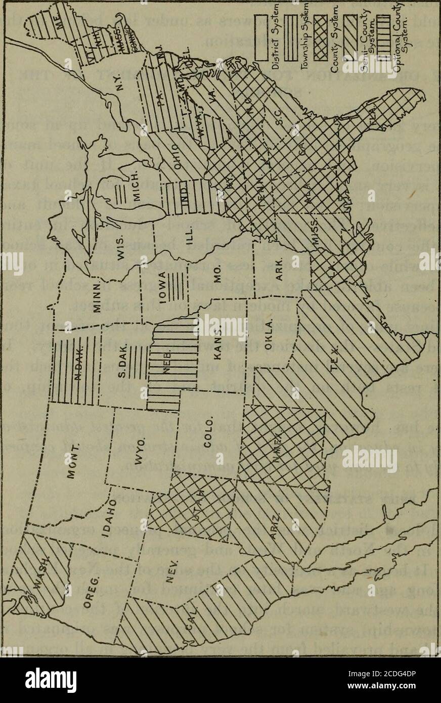 . A manual of educational legislation for the guidance of committees on education in the state legislatures . North and West, and generally preceded schoollegislation. It began as a necessity on the edge of the New Englandwilderness long ago and was later continued for much the samereasons in the westward march into the interior of the continent.The town (township) system for school purposes was origmated inNew England and prevailed from the very beginning in all organizedtowns. County organization originated in the South. Here planta-tion life prevailed, agricultural areas were large, with a Stock Photo