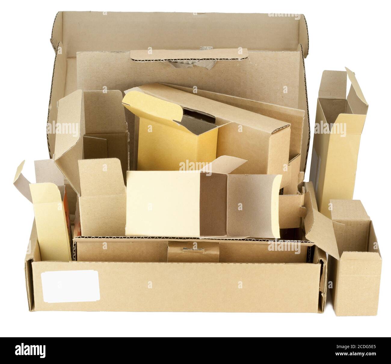 Many real small cardboard boxes Stock Photo