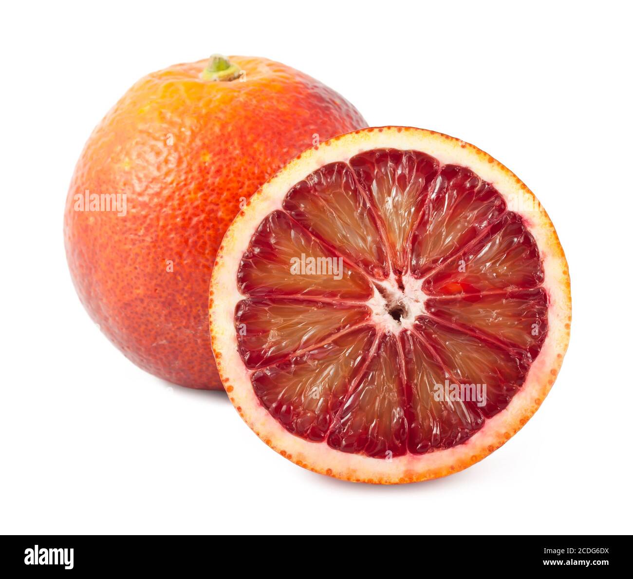 Full and half of blood red oranges Stock Photo