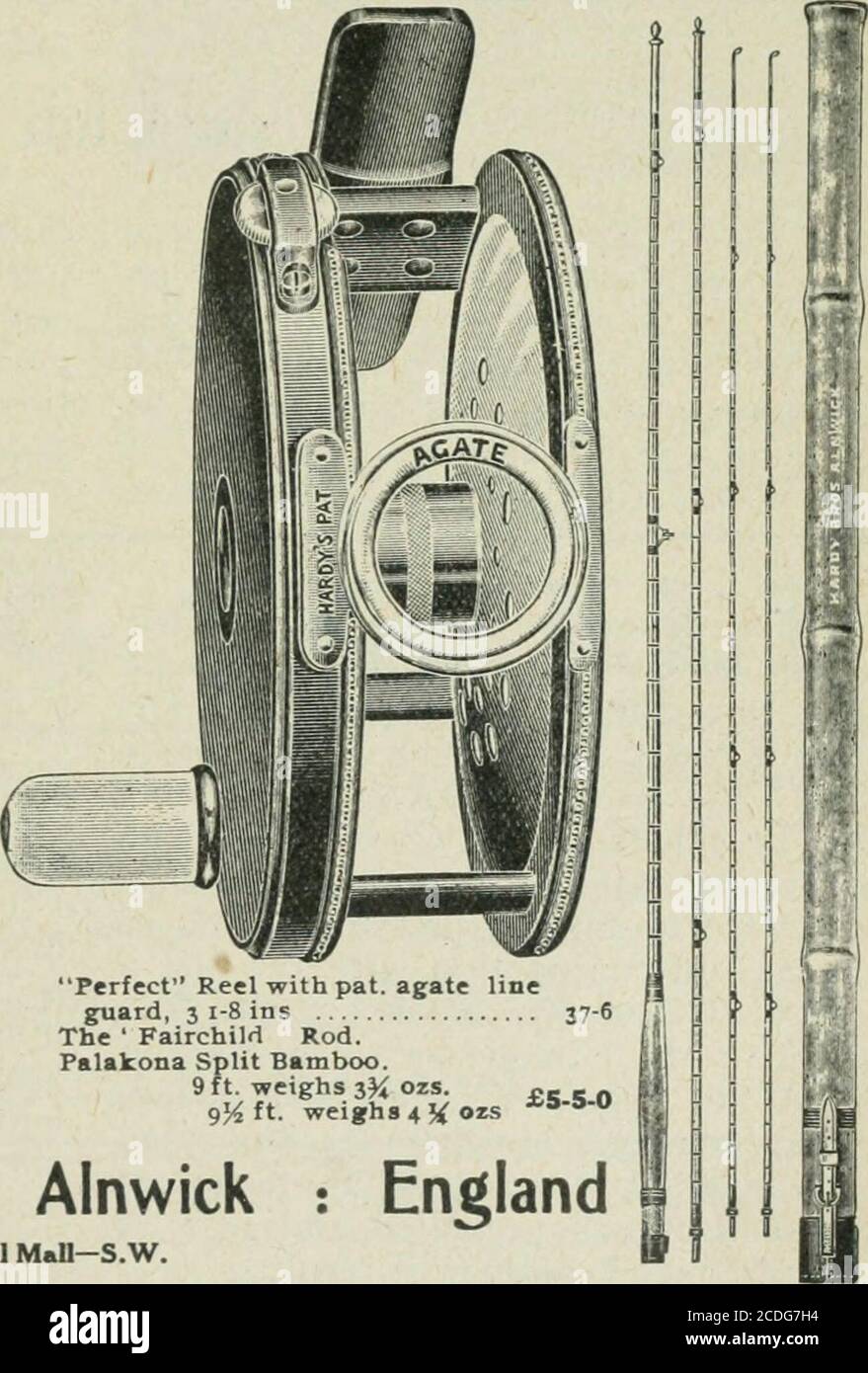 https://c8.alamy.com/comp/2CDG7H4/rod-and-gun-englands-great-fishing-rod-reel-and-tackle-manufacturerswill-mail-you-their-large-illustrated!-catalogue-free!-it-will-pay-you-to-import-as-you-get-the-highest-class-fishing-rods-and-tackle-the-world-has-ever-seen-hards-palakona-split-bamboo-rods-are-the-lightest-andstrongest-made-hardys-alnwick-qreenheart-rods-are-superior-to-all-others-hardys-perfect-reel-with-ball-bearings-and-regulating-checkfitted-with-a-double-tapered-coronaline-make-a-perfect-outfit-complete-hardy-bros-ltd-alnwick-england-london-depot-61-pall-mallsw-perfect-reel-with-pat-agate-hi-g-2CDG7H4.jpg