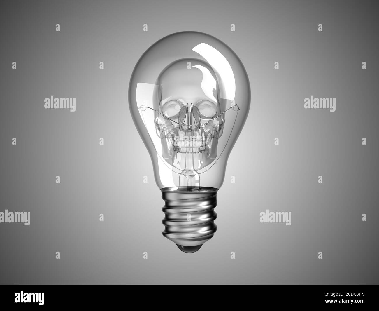 Spooky Skull inside Lightbulb - death and disease Stock Photo
