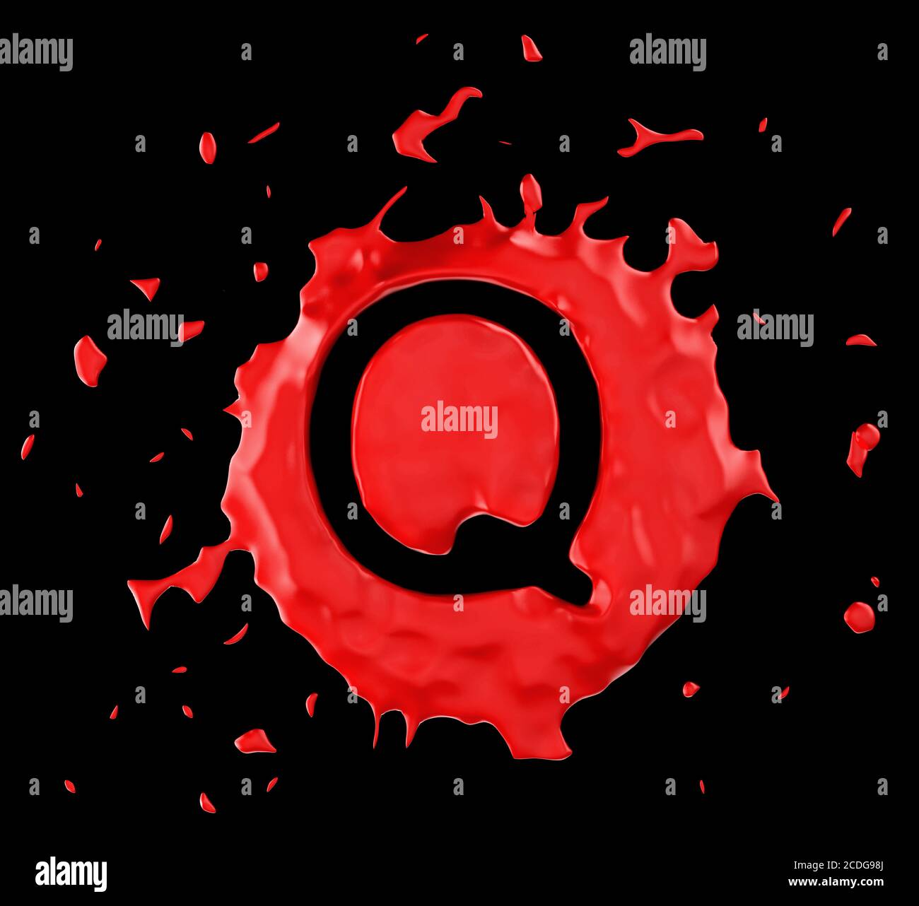 Red blob Q letter over black background Stock Photo
