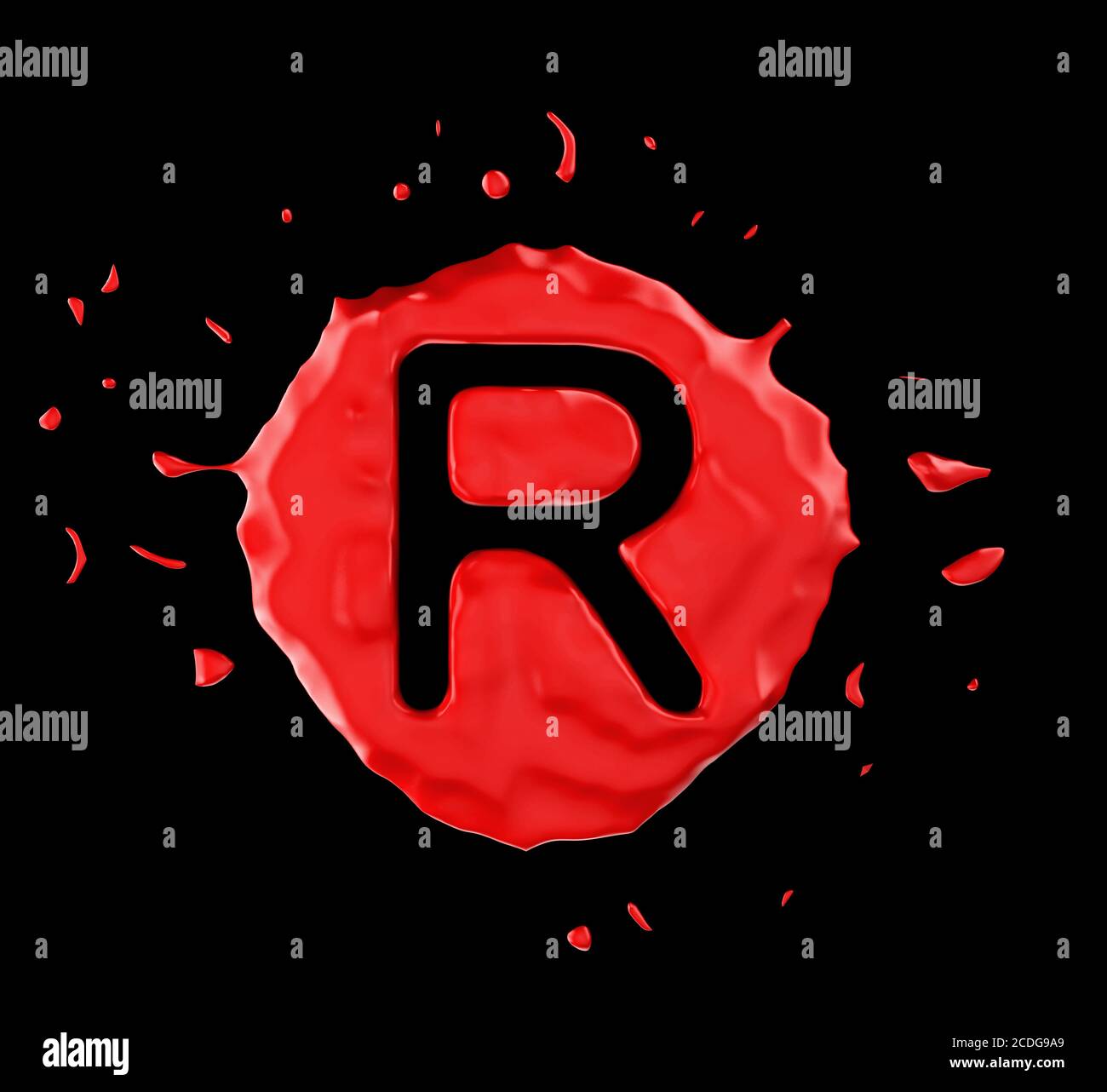 Red blob R letter over black background Stock Photo