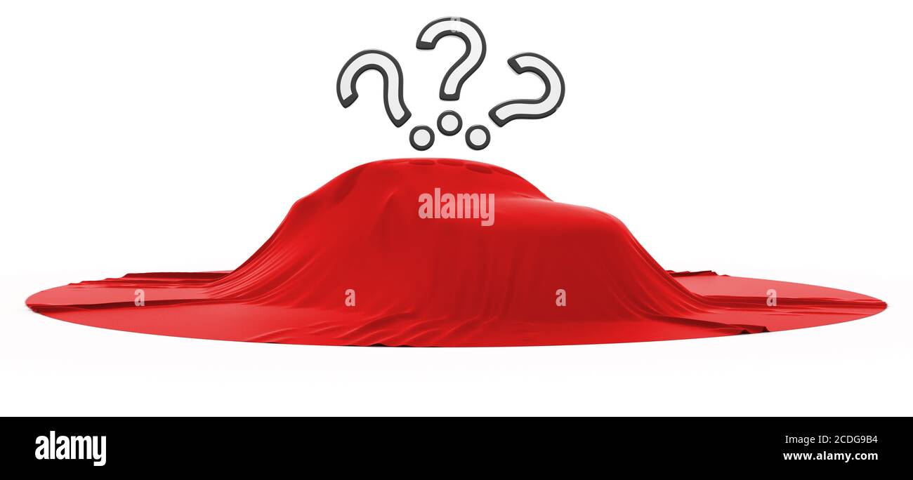 New car reveal with 3 query marks Stock Photo