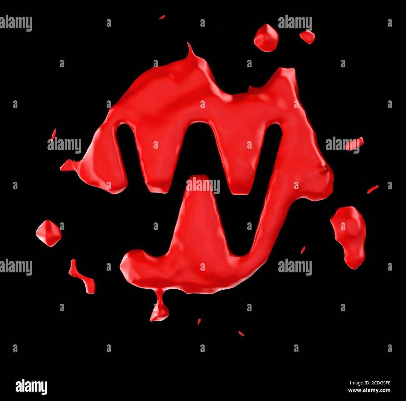 Red blob W letter over black Stock Photo