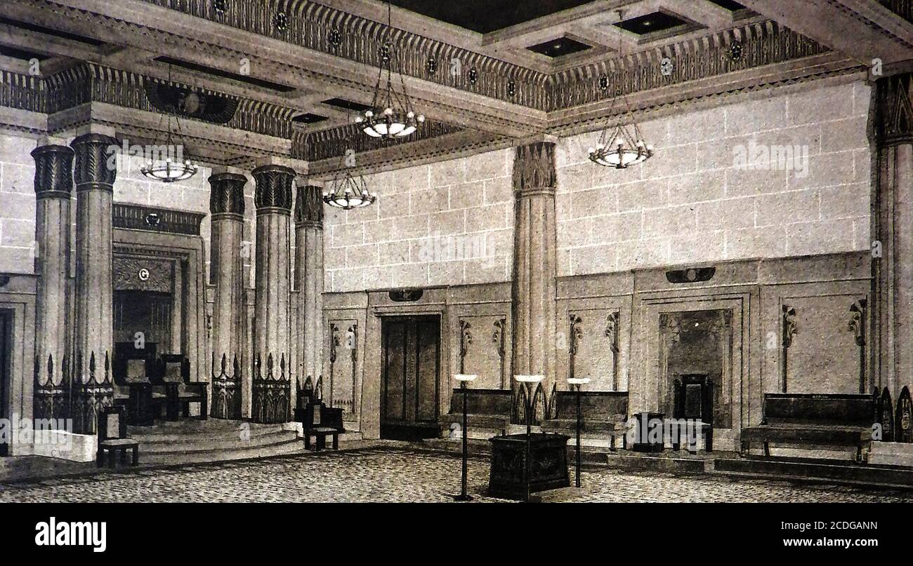 Greystone Hall - 1918  Illustration  of the Blue Lodge, Egyptian from the commemorative booklet produced on the opening of the  new Masonic Temple at Akron, Ohio, USA Stock Photo