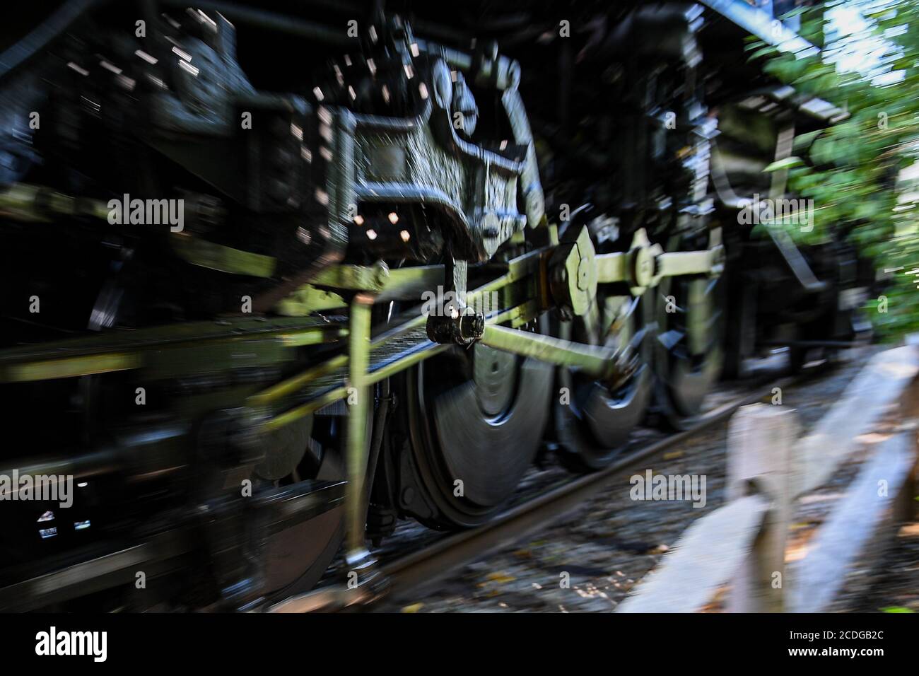 August 25, 2020: A general view of the wheels and moving parts on the Baldwin Locomotive Works, Norfolk and Western Railway, #475 steam locomotive, during an excursion at the Strasburg Railroad on Tuesday, Aug. 25, 2020 in Ronks, Pennsylvania. Rich Barnes/CSM Stock Photo