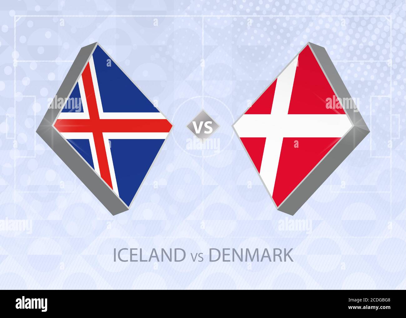 Iceland vs Denmark, League A, Group 2. European Football Competition on blue soccer background. Stock Vector