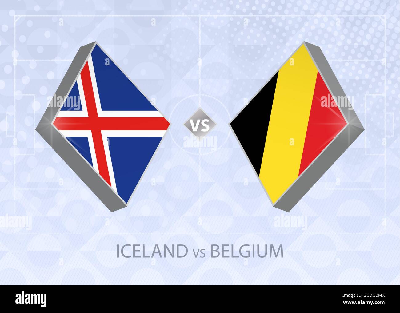 Iceland vs Belgium, League A, Group 2. European Football Competition on blue soccer background. Stock Vector