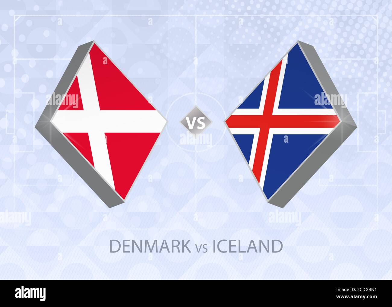 Denmark vs Iceland, League A, Group 2. European Football Competition on blue soccer background. Stock Vector