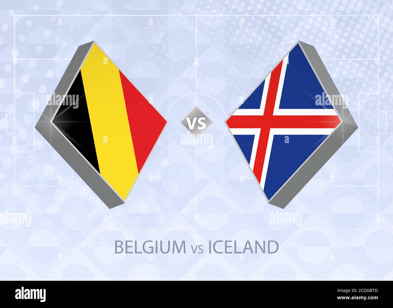 Belgium vs Iceland, League A, Group 2. European Football Competition on blue soccer background. Stock Vector