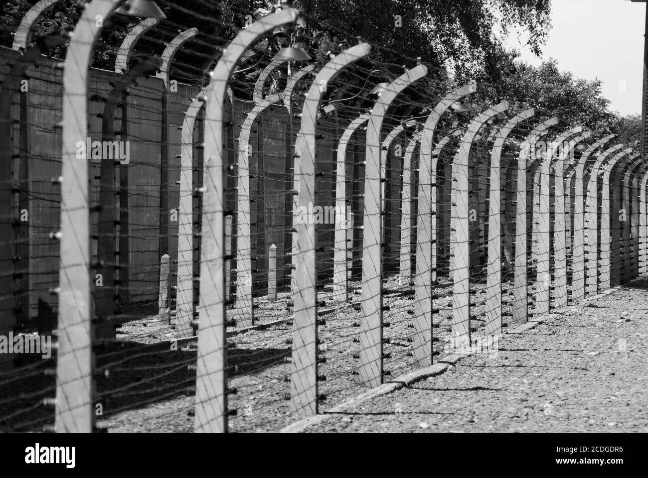 Wire fence in Auschwitz concentration camp Stock Photo