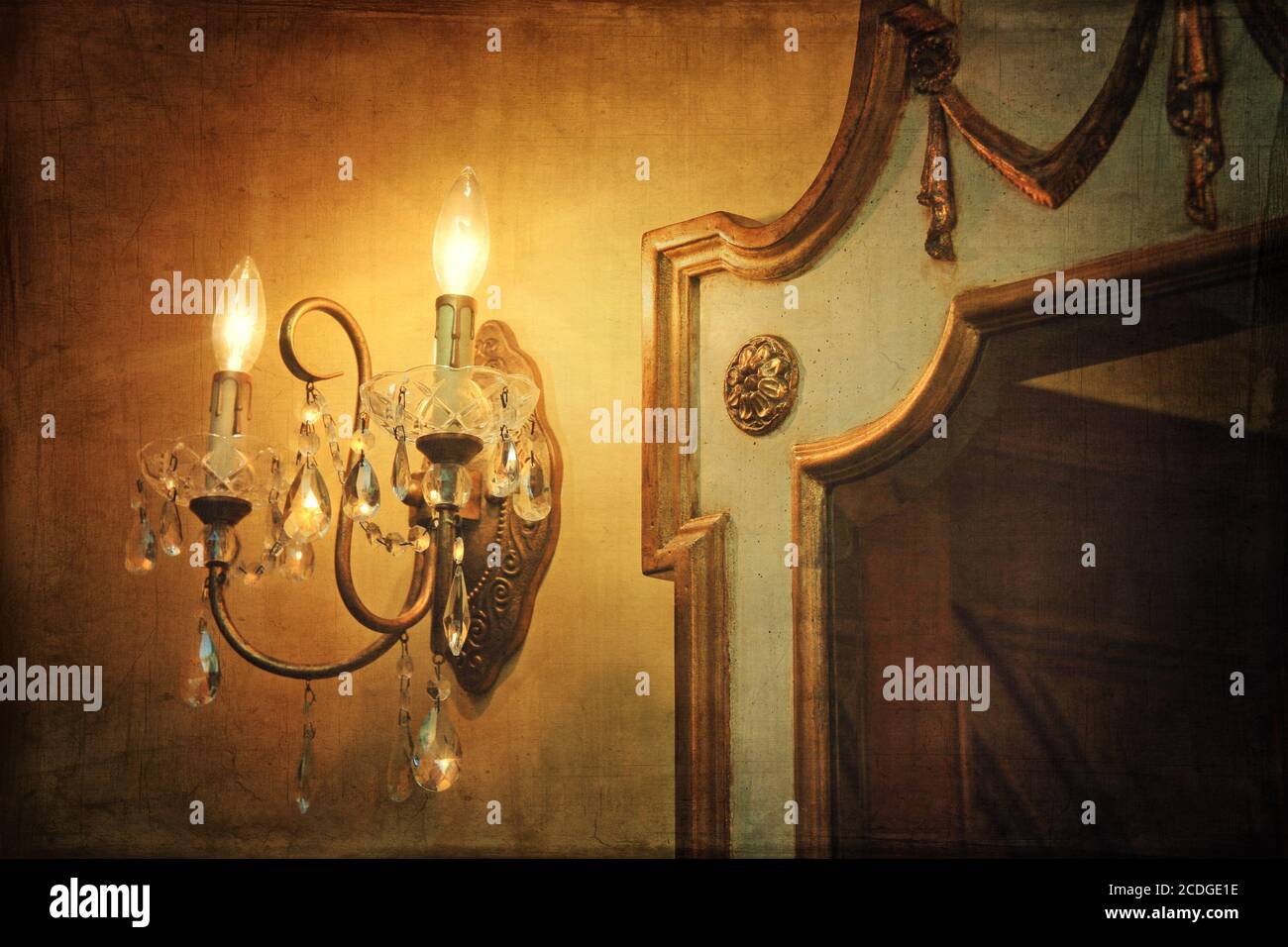 Antique wall light sconce with mirror and vintage Stock Photo Alamy