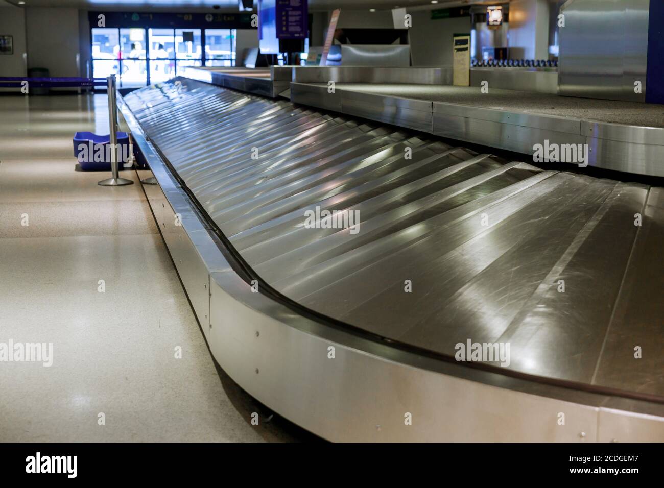 Baggage conveyor belt at the airport on luggage conveyor belt Stock
