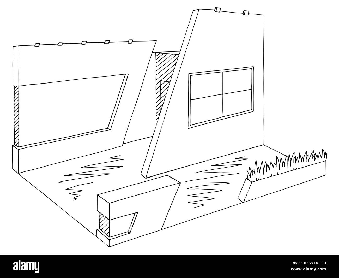 Exhibition stand graphic interior black white sketch illustration vector Stock Vector