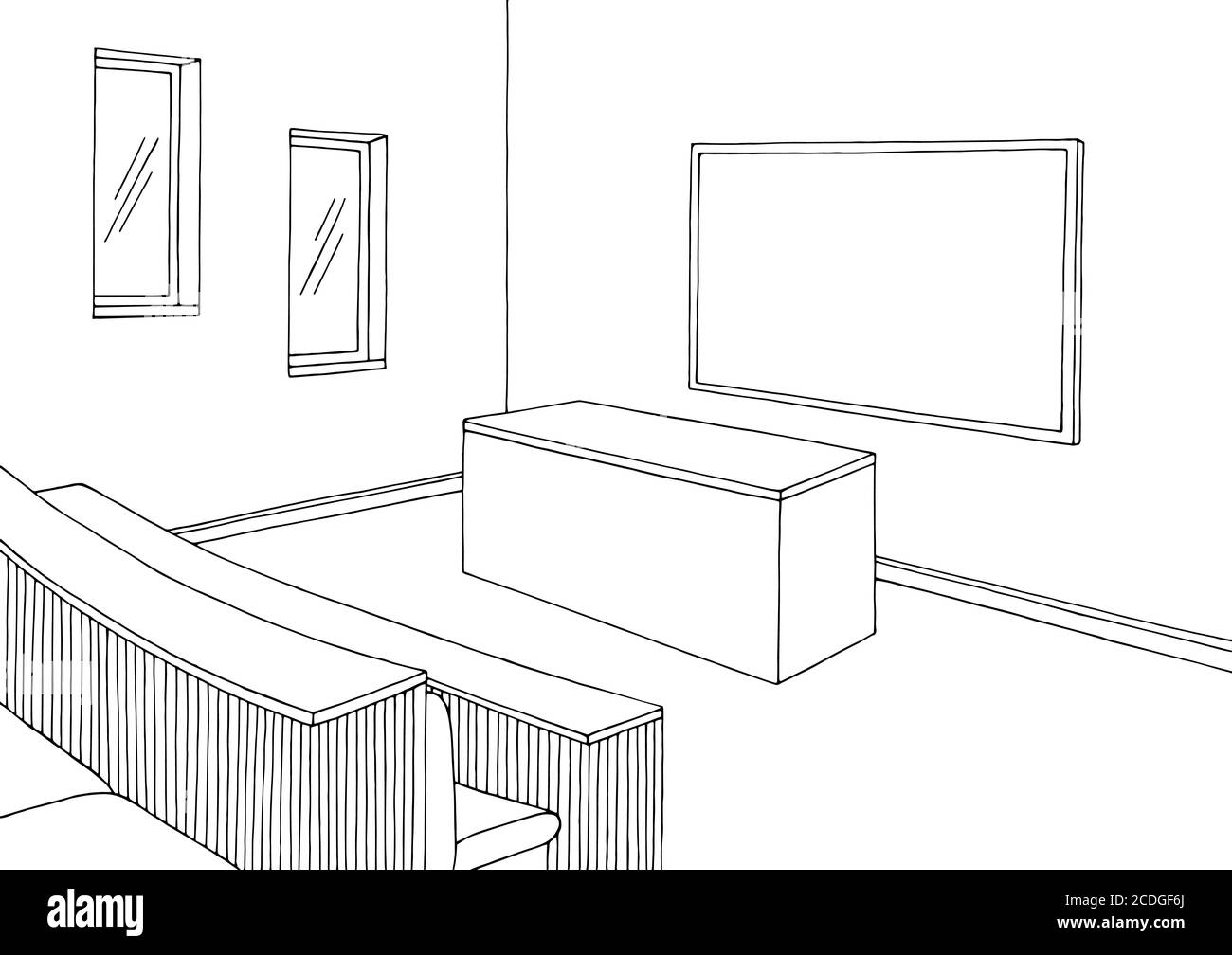 University interior graphic classroom black white sketch illustration vector Stock Vector