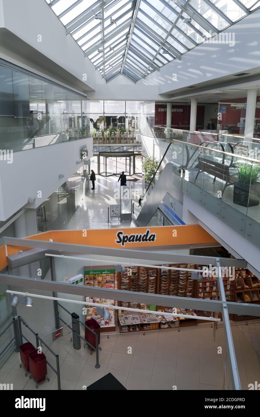 An interior of a modern building with shops and offices Stock Photo