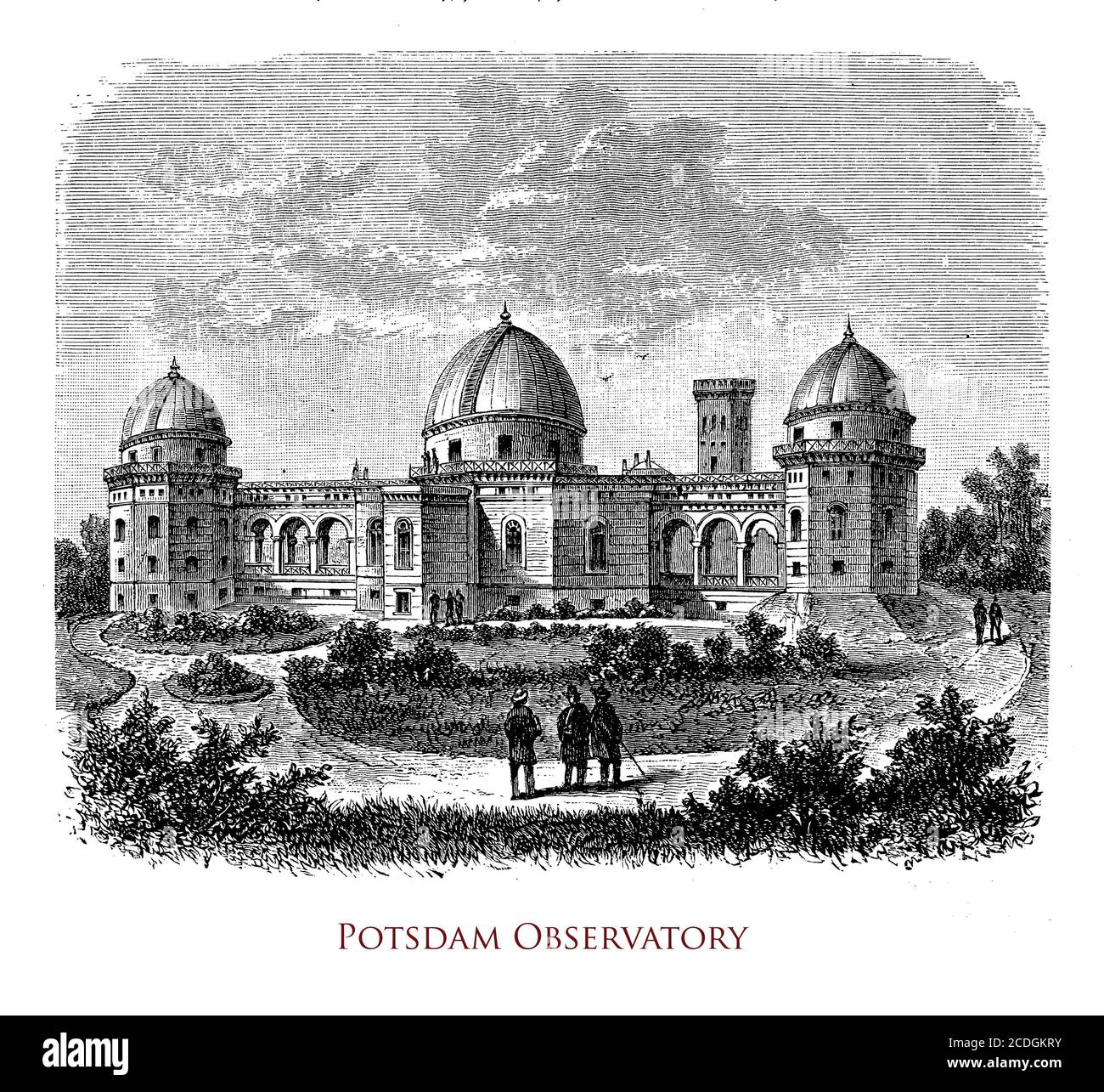 Prussia, Astrophysical Observatory Potsdam with the three characteristic domes founded in 1874 on the Telegrafenberg to research astrophysics, from stellar physics to cosmology Stock Photo