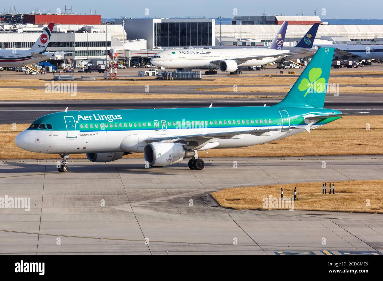 London, United Kingdom - August 1, 2018: Aer Lingus Airbus A320 airplane at London Heathrow Airport (LHR) in the United Kingdom. Stock Photo