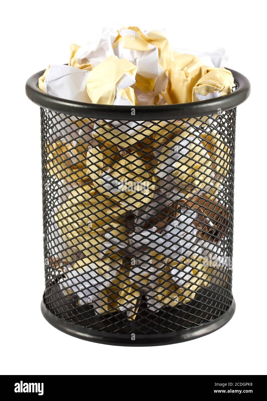 Garbage bin with crumpled paper Stock Photo