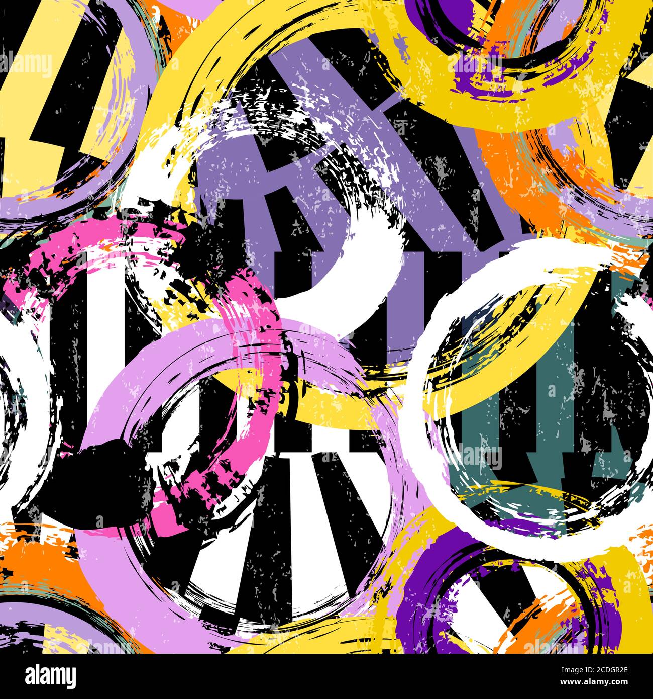 seamless background pattern, with circles, strokes and splashes, on black and white Stock Vector