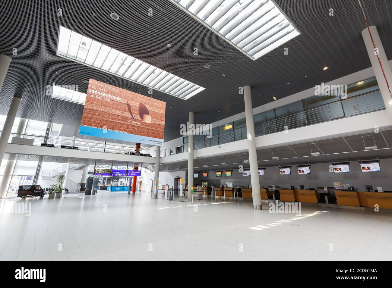 Greven, Germany - August 9, 2020: Terminal of Münster Osnabrück Airport (FMO) in Germany. Stock Photo