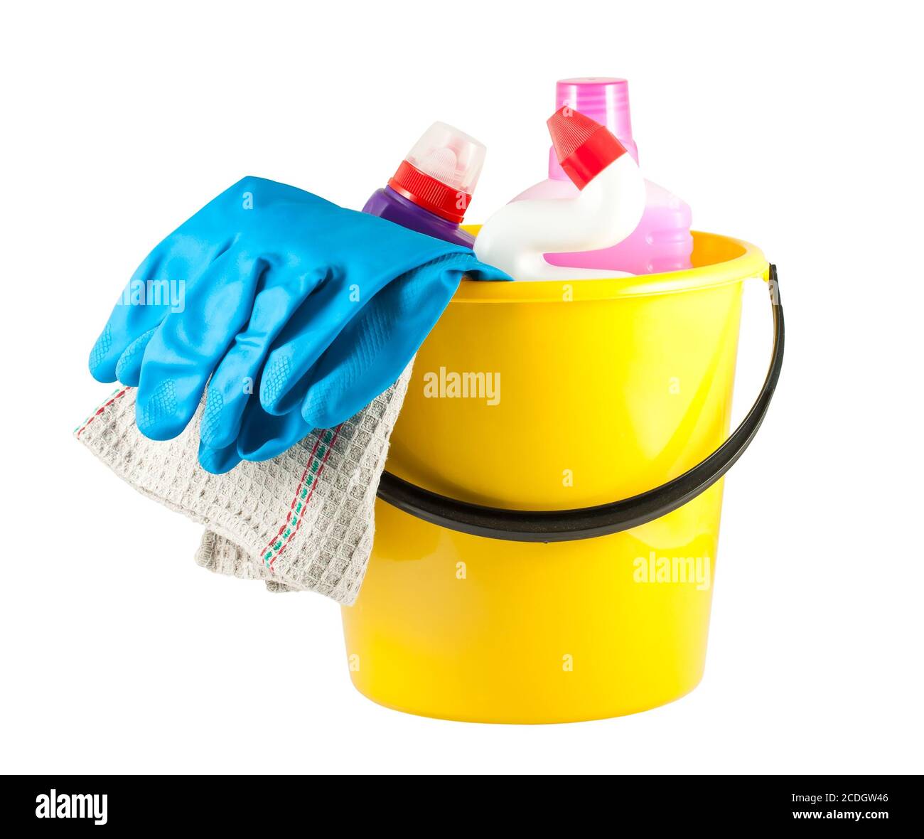 Plastic bucket with cleaning supplies Stock Photo Alamy
