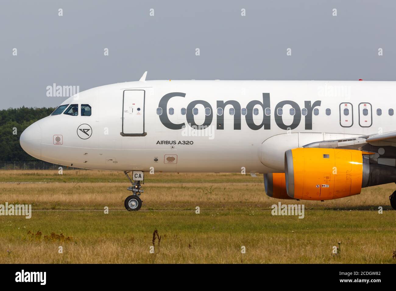 Hanover, Germany - August 9, 2020: Condor Airbus A320 airplane at Hanover Airport (HAJ) in Germany. Airbus is a European aircraft manufacturer based i Stock Photo