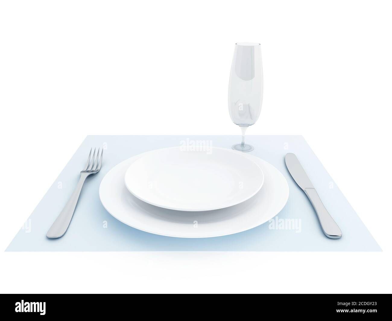 Clean plate, fork, knife and a glass for a dinner Stock Photo