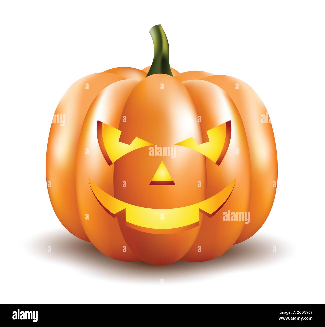 Halloween Pumpkin isolated on white background.Scary Jack O Lantern halloween pumpkin with light inside 3d render. Stock Vector