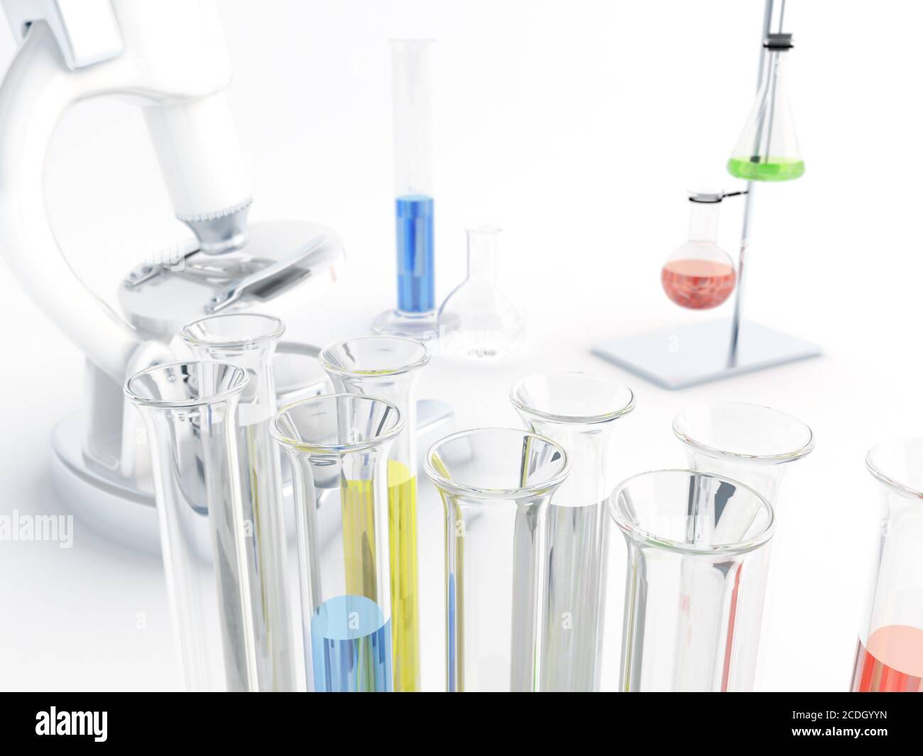 Microscope and glass test tubes in laboratory Stock Photo - Alamy