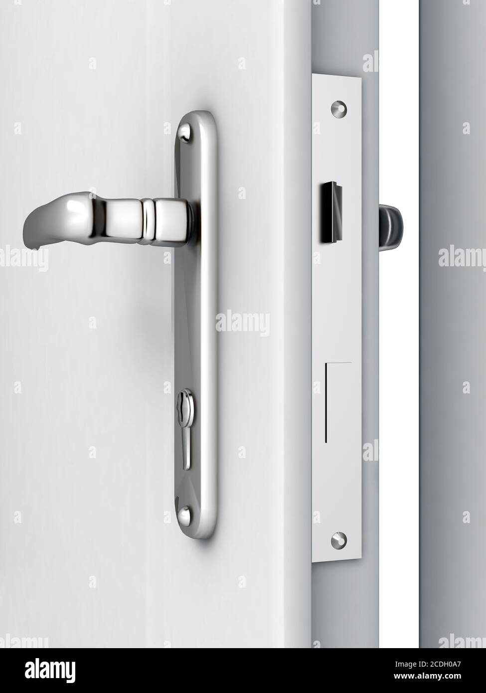 View of opened door with a modern locking mechanism Stock Photo - Alamy
