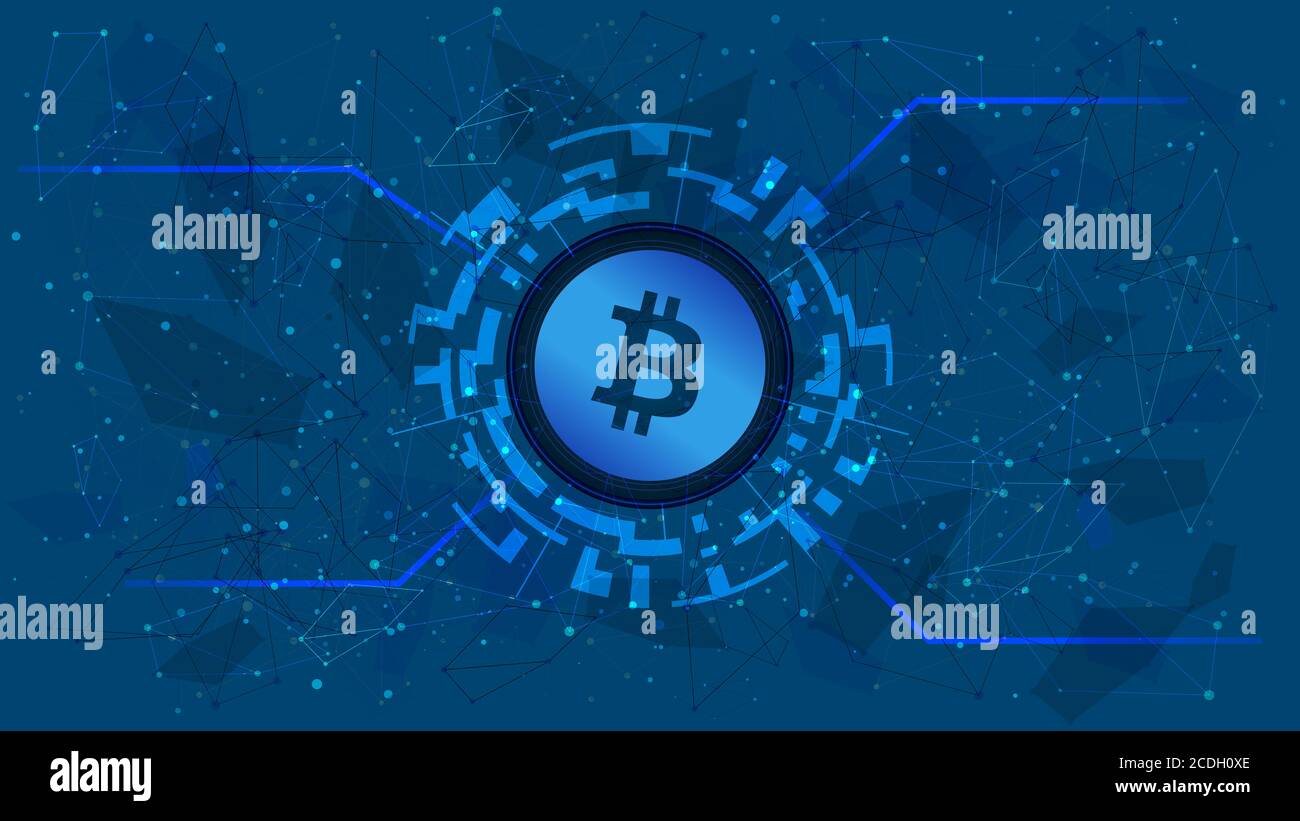 Bitcoin token symbol in a digital circle with a cryptocurrency theme on a  blue background. BTC coin icon. Digital gold for website or banner. Copy  spa Stock Photo - Alamy