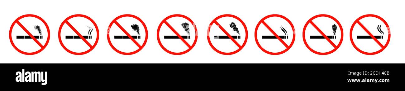 No smoking signs and symbols collection on white background Stock Photo