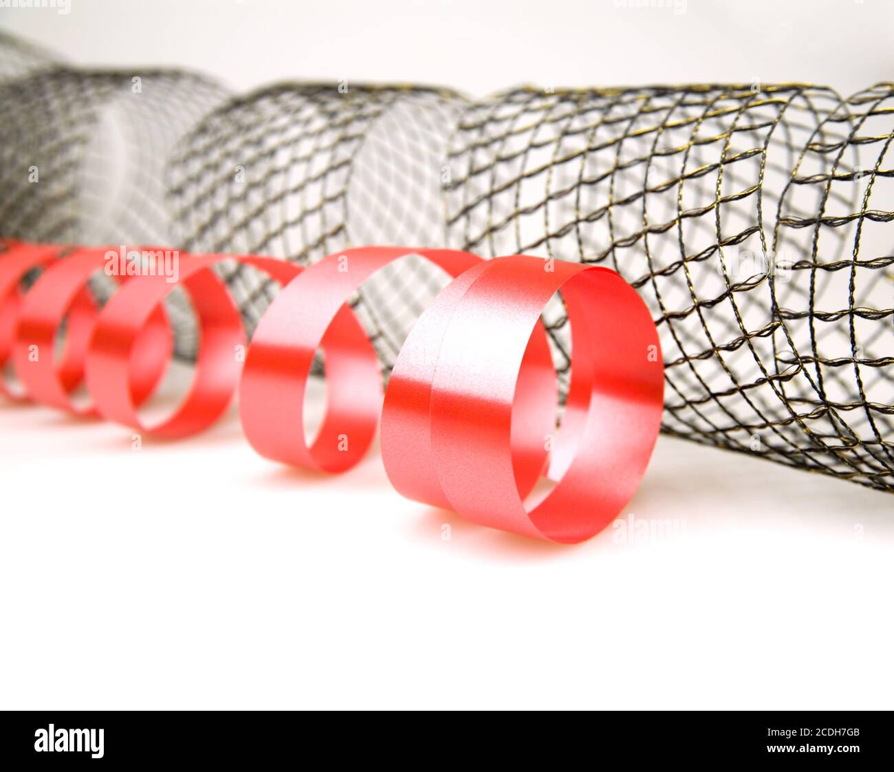 Red and mesh decorative ribbons Stock Photo