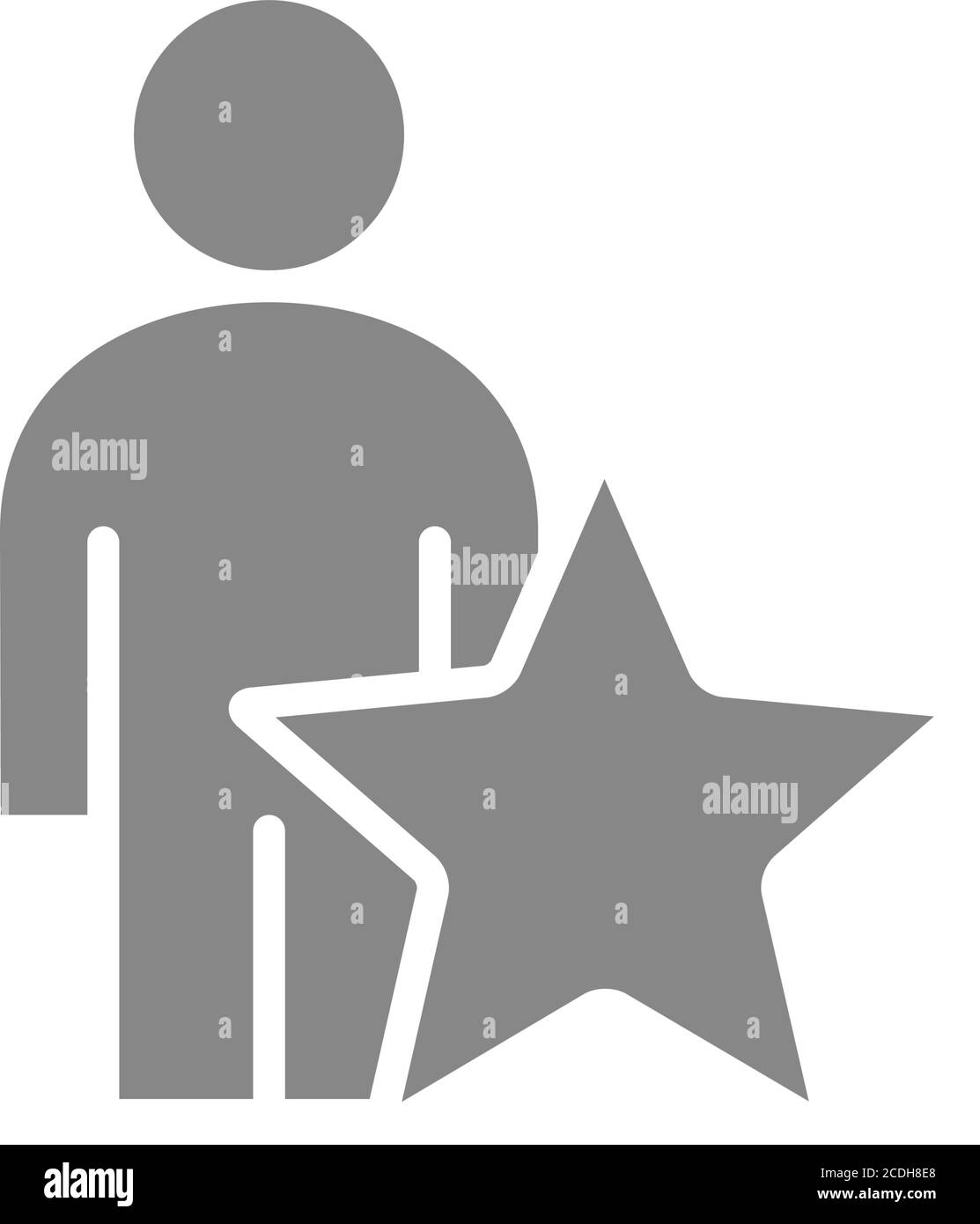 Human with big star, user review gray icon. Charity, rating, add to ...