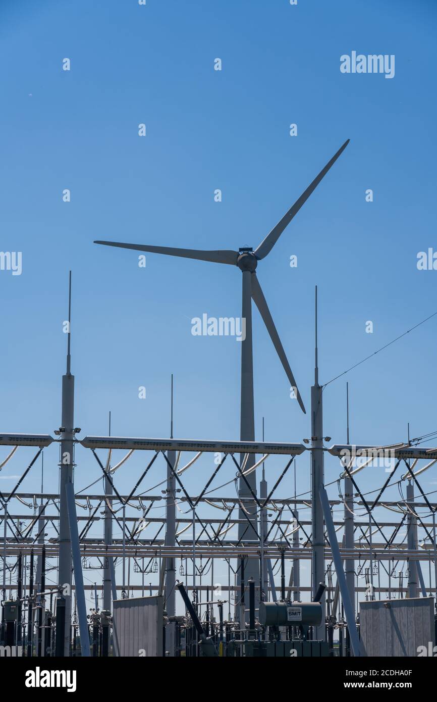 Old en new energy in de Eemshaven Netherlands Stock Photo