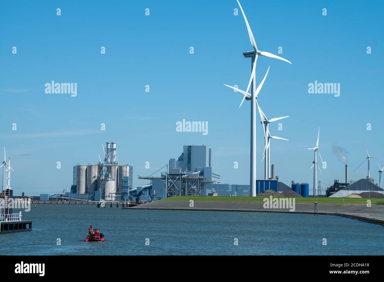 Eemshaven, Groningen / Netherlands - August 4th 2020: Old en new energy in de Eemshaven Netherlands Stock Photo