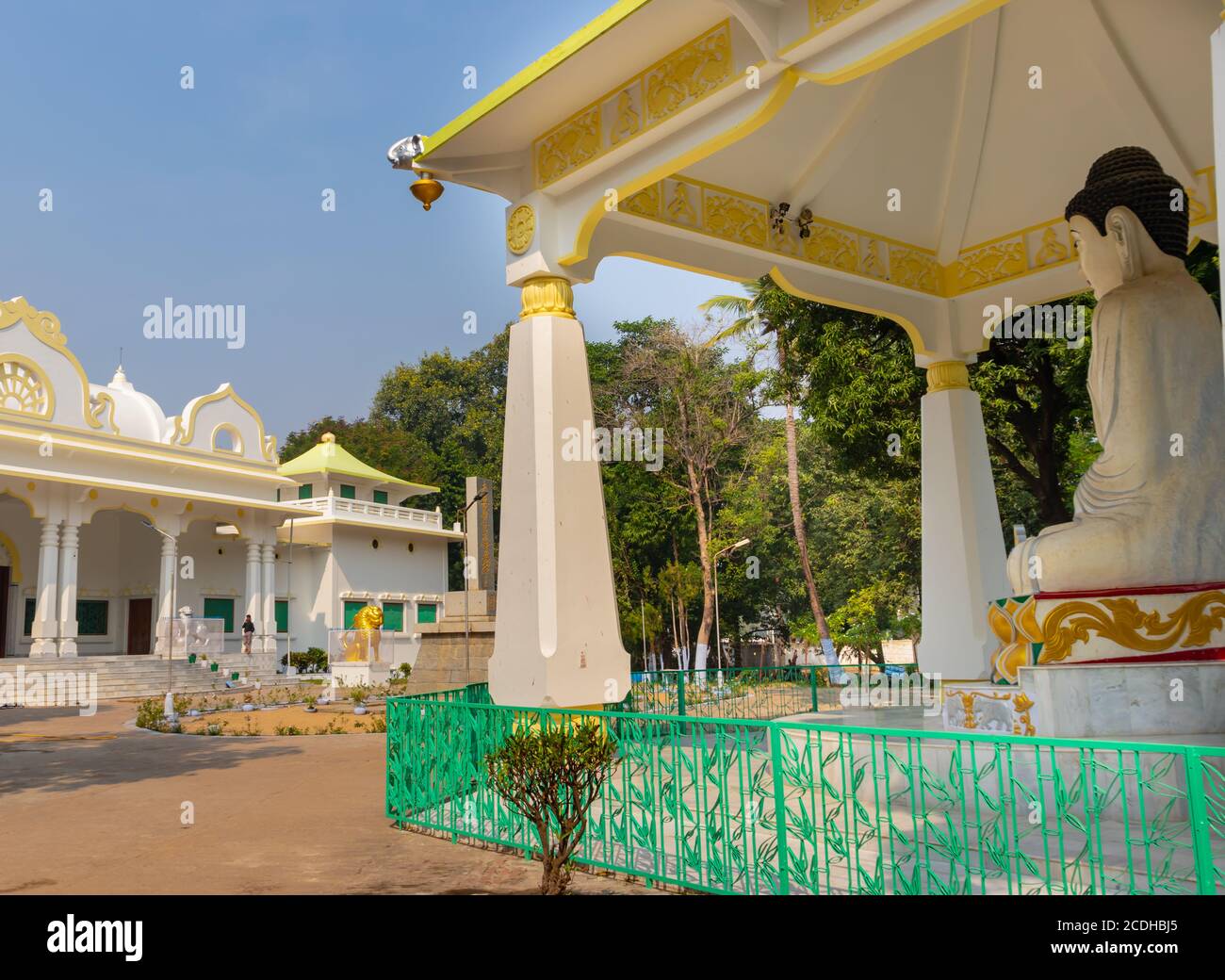 Japanese temple with bright blue sky image is taken at rajgir bihar india at morning on Feb 20 2020. Stock Photo