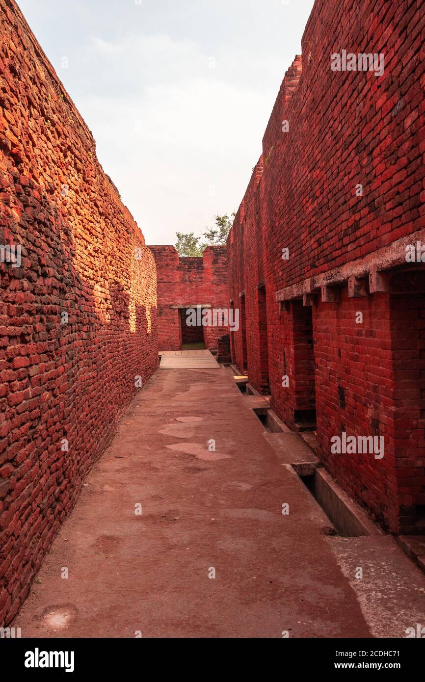 the ruins of nalanda image is taken at nalanda bihar india. it was a massive Buddhist monastery in the ancient kingdom of Magadha. It was a center of Stock Photo