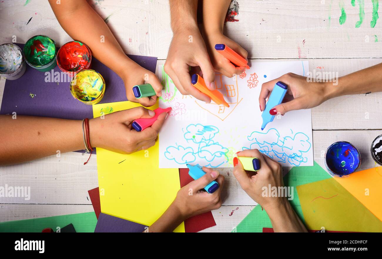 Kids coloring with markers