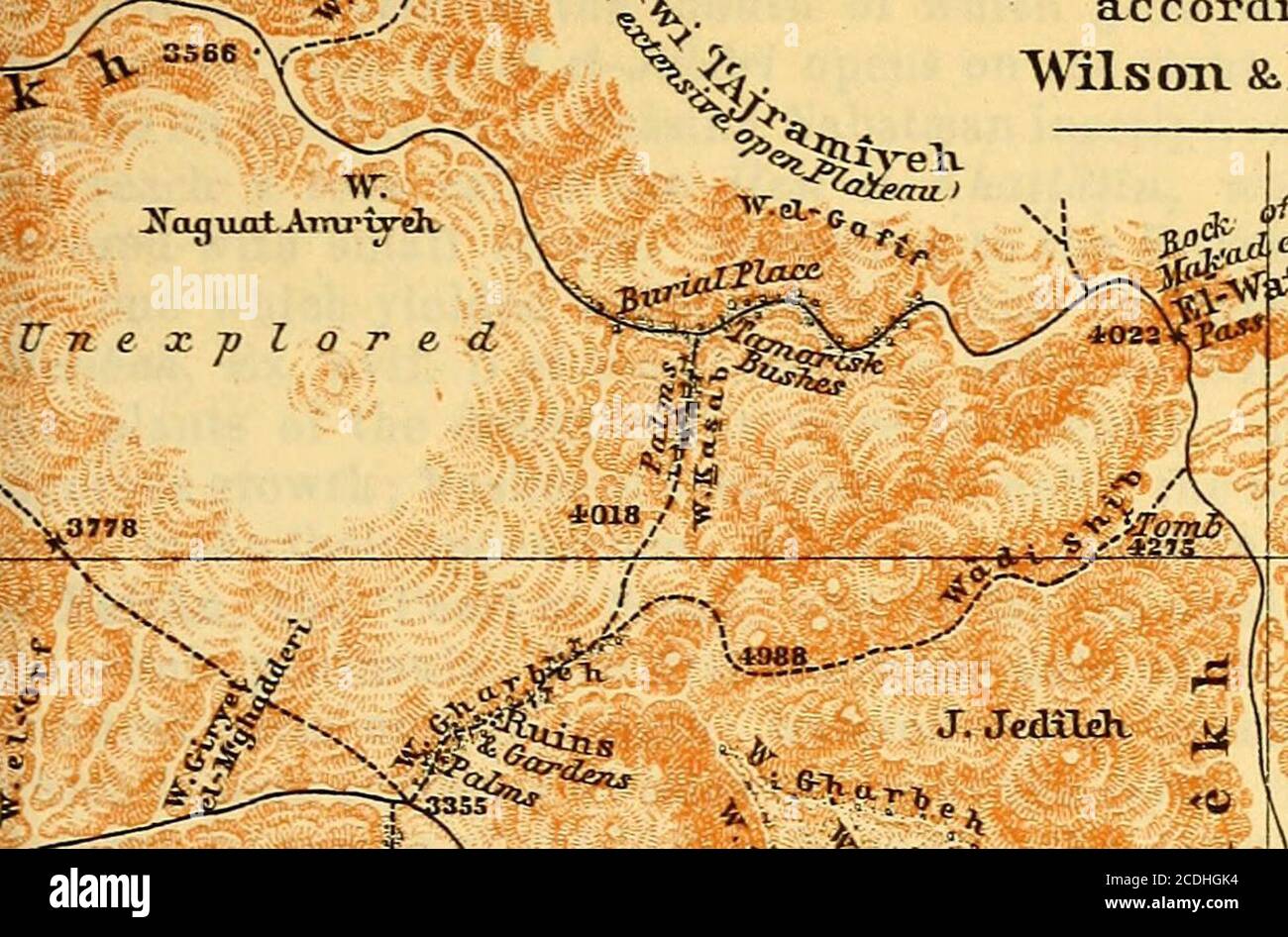 . Palestine and Syria : with the chief routes through Mesopotamia and Babylonia : handbook for travellers . Rozites desaiJbecLiJvSandbook.-OfhepraJslijcaHeSorites. cale 1:260.000 ^ ^oguatArruw-eKUnex-plored ENVI R O^ S V M?8IKAlaMTSEIlEAIi ^. accordiivg to ^^K ^^Is OTL & Palmer.^4^^^ . n *ai8 / ^. Stock Photo