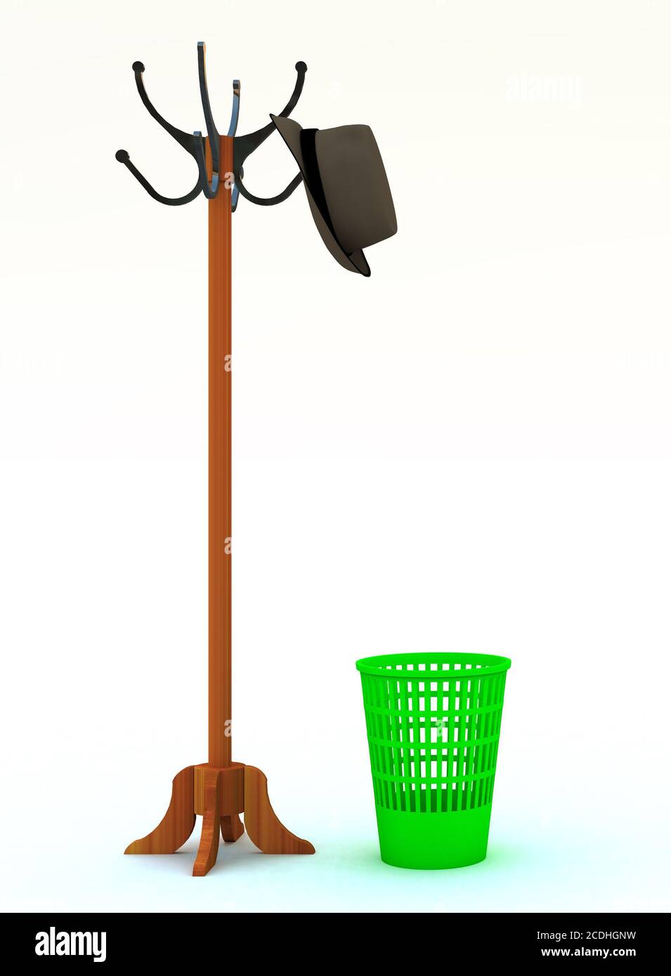 floor peg with a hat and refuse bin in to the ante Stock Photo