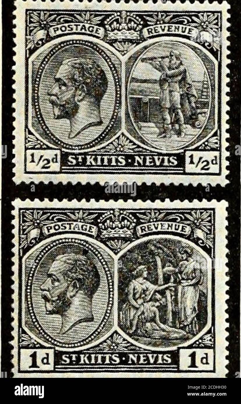 . St. Nicholas [serial] . i/ie Welch Grape Juice Coinpany,W^stfieId,Arir £1 ST. NICHOLAS STAMP PAGE Conducted by Samuel R. Simmons NEW ISSUESThis month we illustrate the new or Peace issueof St. Kitts-Nevis. There are two designs. As welook at the first design, the half-penny stamp, we are reminded of a call we. had not long ago froma well-known NewYork physician, whobrought his son in totalk stamps with us.The lad spoke of hav-ing read in StampPage about the pic-ture on the St. Kittsstamp showing Colum-bus using a telescope,though telescopeswere not inventeduntil long after hisday, and was mu Stock Photo