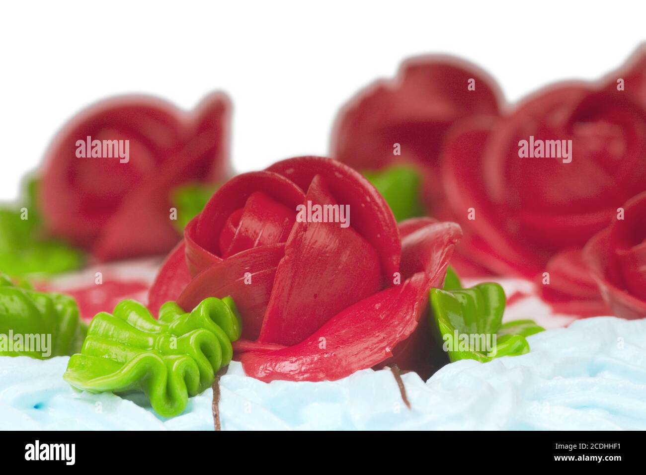Scarlet Rose With Green Leaves From Cream On A Fes Stock Photo Alamy