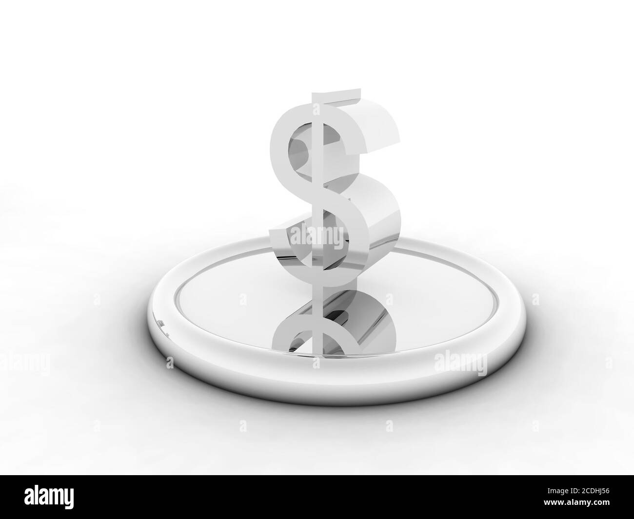 silvery character of dollar on round support Stock Photo